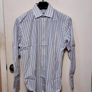 Banana Repulbic Blue, White & Black Strip Shirt 100% Cotton Sz M Long Sleeve